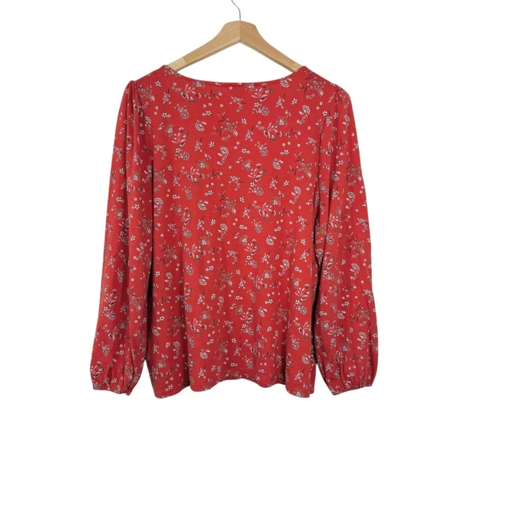 Lucky Brand Peasant Top Square Neck Long Sleeve Orange Floral XL - Picture 4 of 7